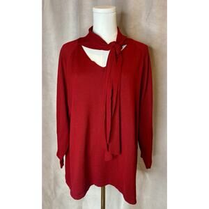 Anne Klein Red Tie Neck Knit Sweater Women’s XL NWT Work Event